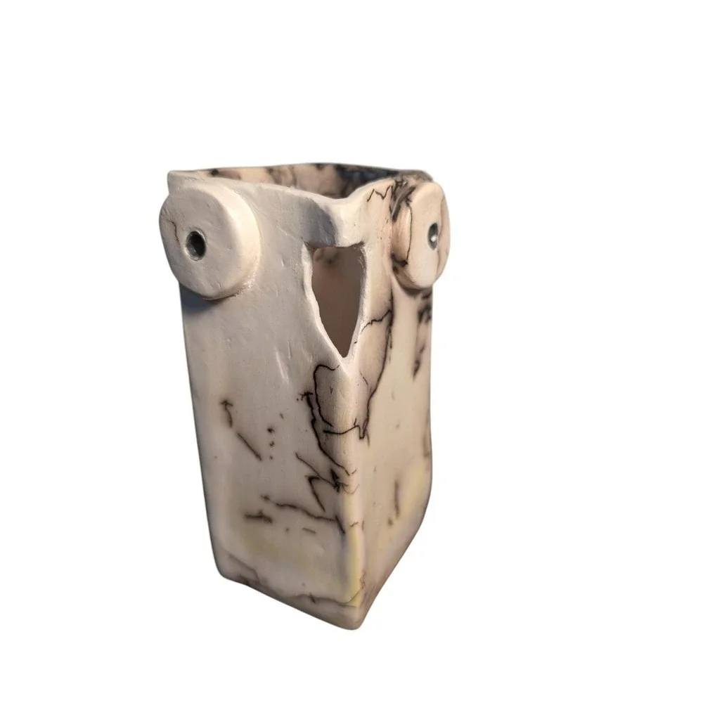 Owl Bundle Papyrus Note Cards 8 Ct + Signed Owl‎ Studio Pottery Vase Smoke Fired